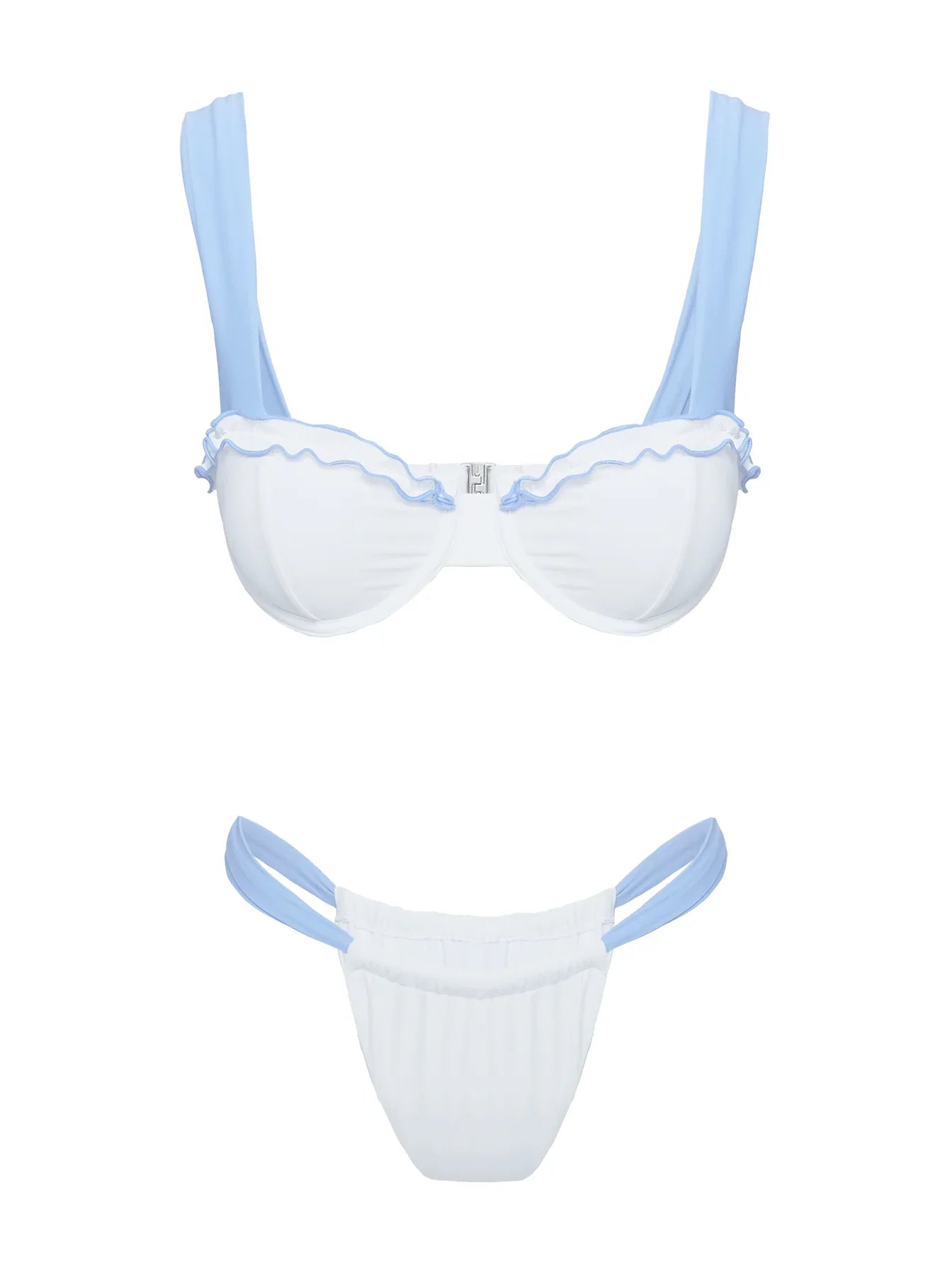 Summer Season Ruched Side Bikini Bottoms Blue White