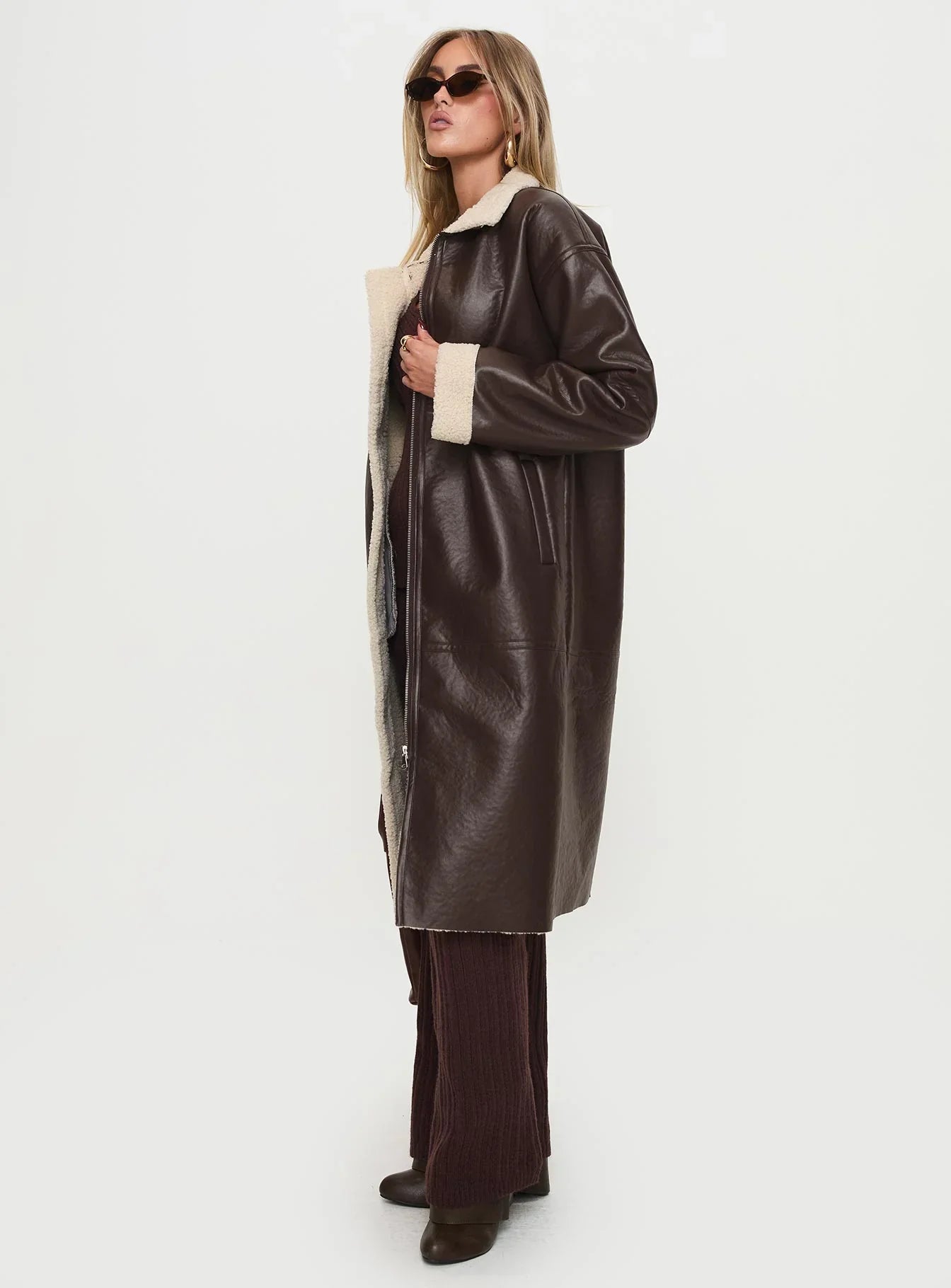 Ammelia Shearling Long line Jacket Brown