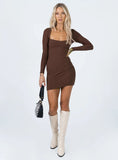 Nolan Long Sleeve Mini Dress Brown