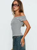Kiela Off Shoulder Hardware Detail Top Grey White Stripe