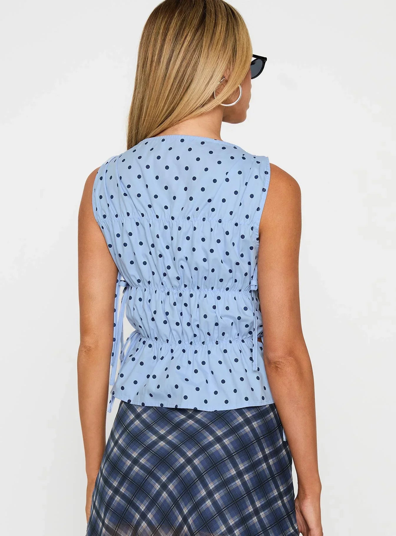 Endless Summers Tie Side Top Blue Polka Dot