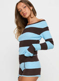 Ahani Off Shoulder Knit Top Blue Brown