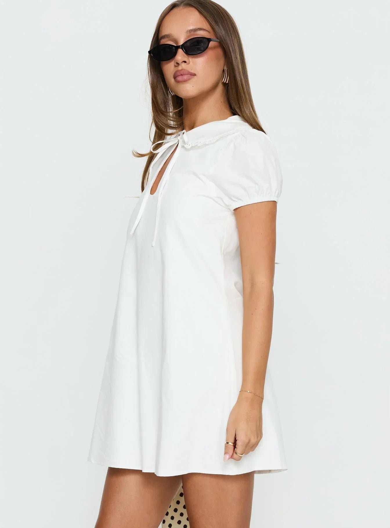 Youve Got Mail Lace Trim Keyhole Mini Dress White