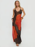Carita Sheer Chiffon Maxi Dress Brown Orange Floral