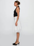 Evanescence Asymmetrical Midi Skirt White Polka Dot