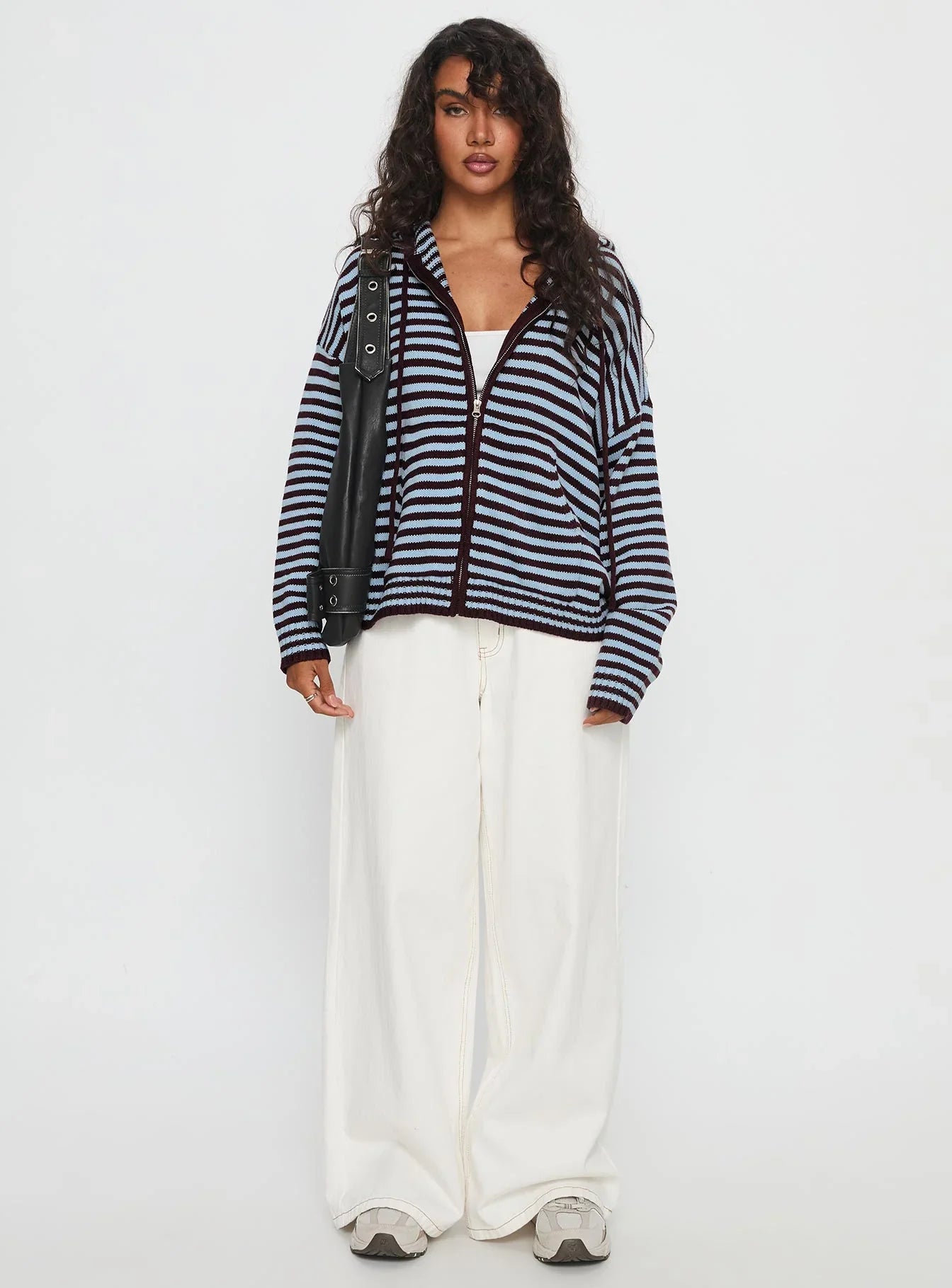 Brienna Zip Jacket Burgundy Blue Stripe