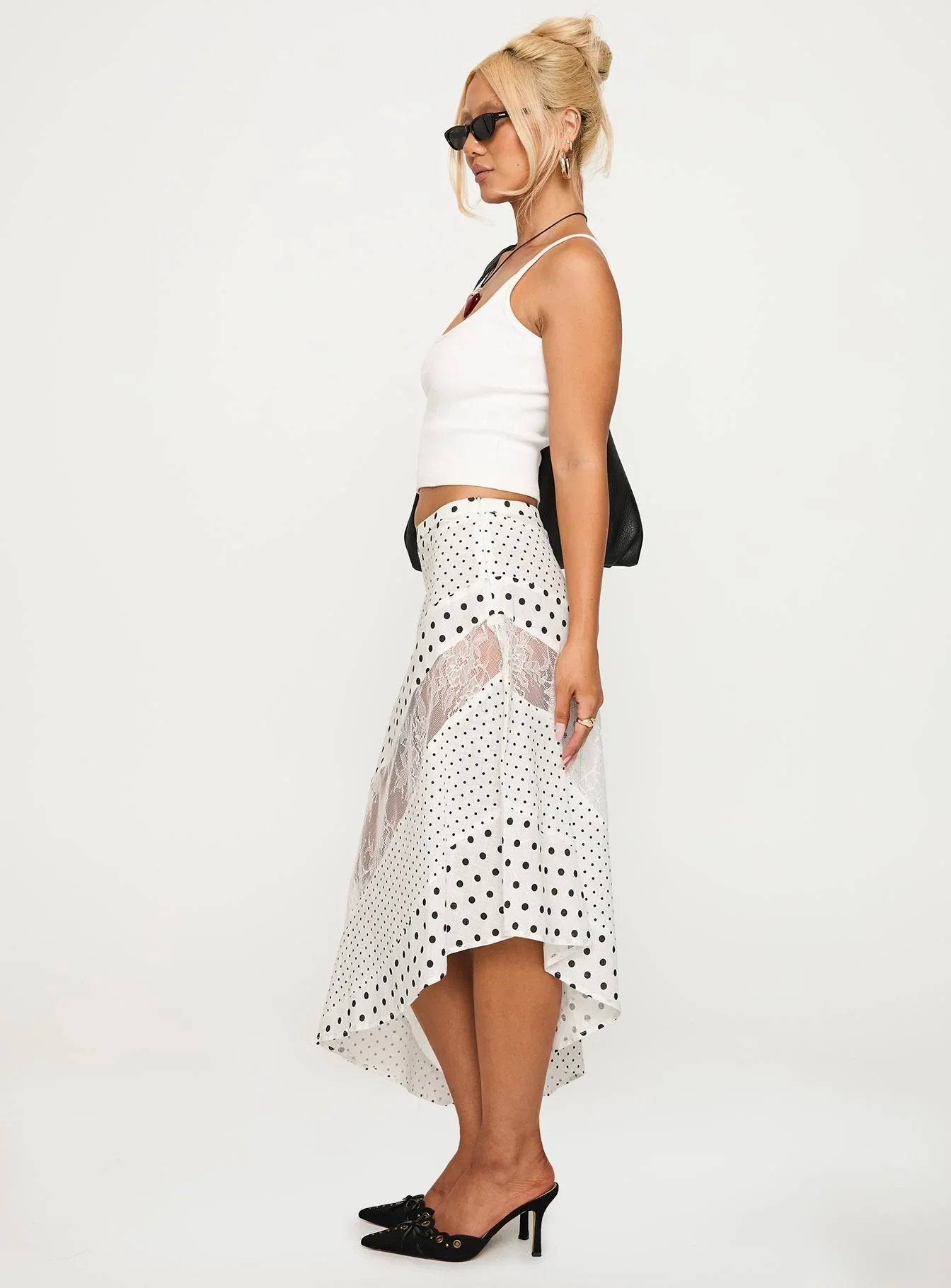 Rennar Maxi Skirt White Polka Dot Petite