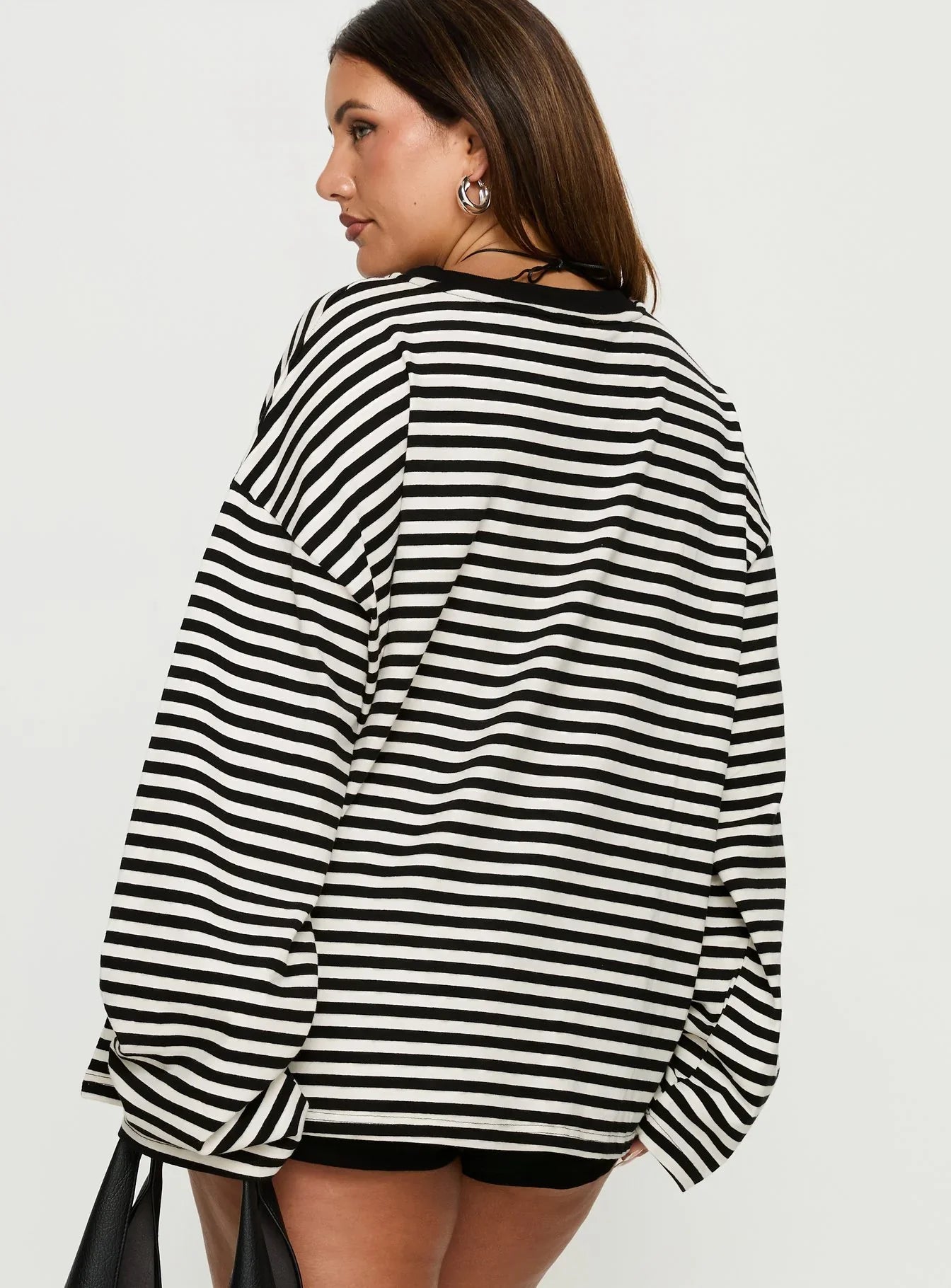 Settle Down Long Sleeve Top Black White Stripe Curve