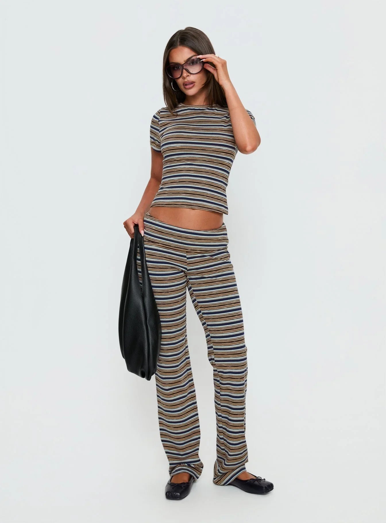 Manolo Short Sleeve Top Brown Grey Stripe