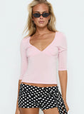 Back To Friends V Neck 3 4 Sleeve Top Pink