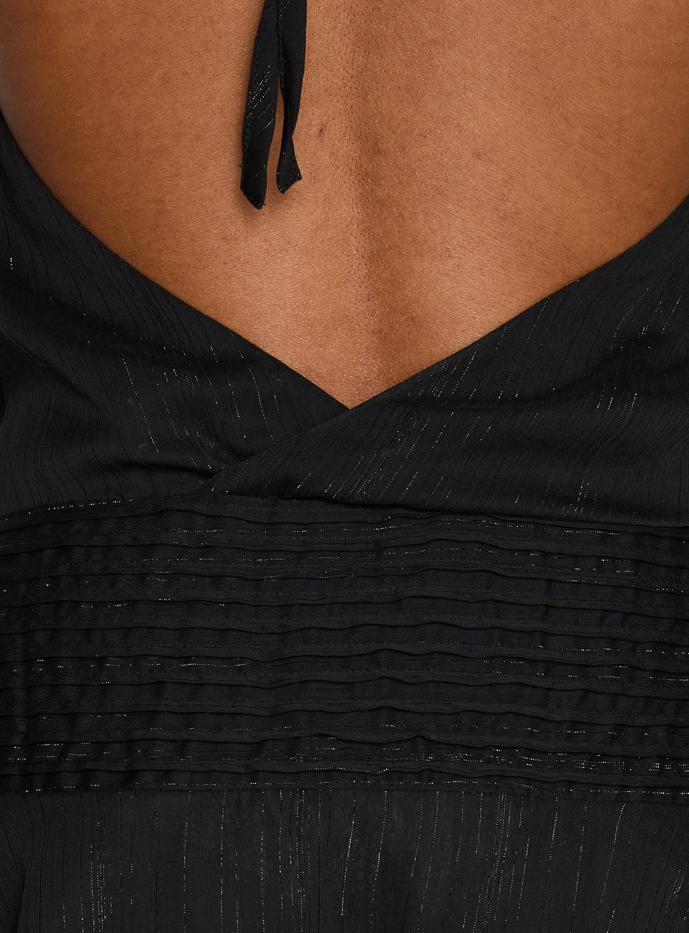 Rozario Chiffon Halter Mini Dress Black Silver