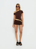 Eustace Off Shoulder Asymmetrical Top Brown Yellow