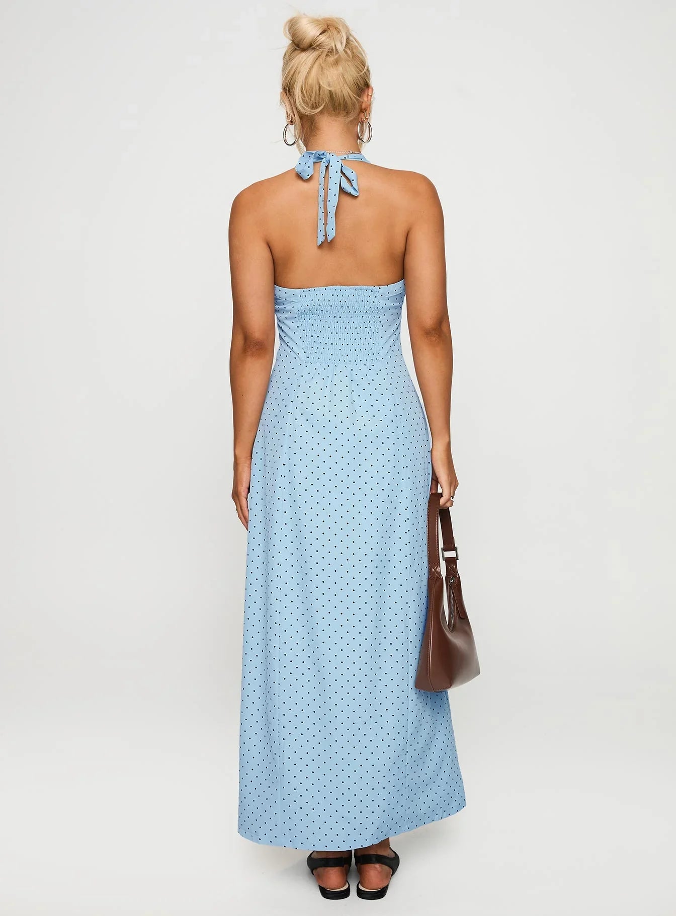 Mallorie Halter Maxi Dress Blue Black Polka