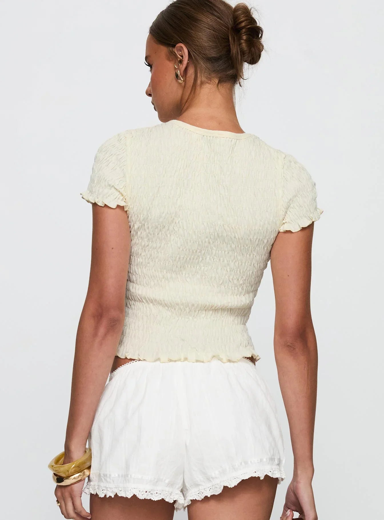 Ciao Bella Shirred Graphic Top Cream