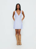 Nellie Mini Dress Blue Brown Polka Dot