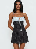 Rylann Contrast Tie Detail Mini Dress Navy Blue Polka