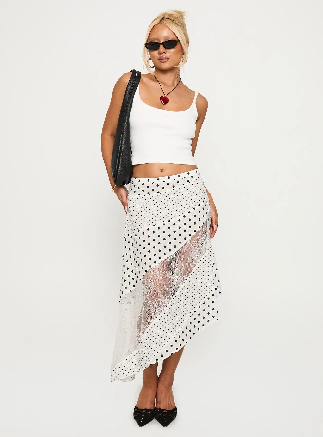 Rennar Maxi Skirt White Polka Dot Petite