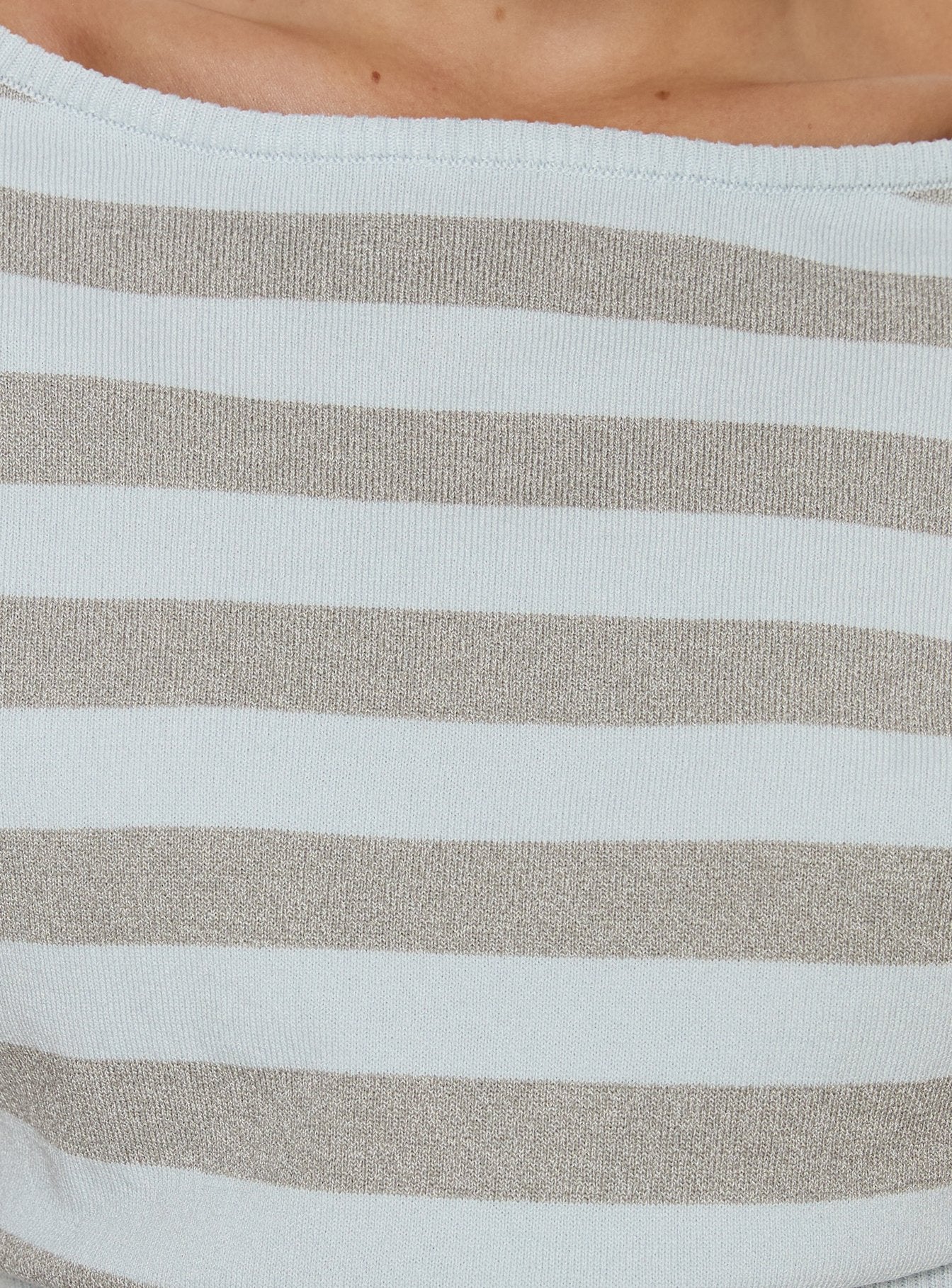 Vianne Cinched Waist Short Sleeve Knit Top Blue Grey Stripe