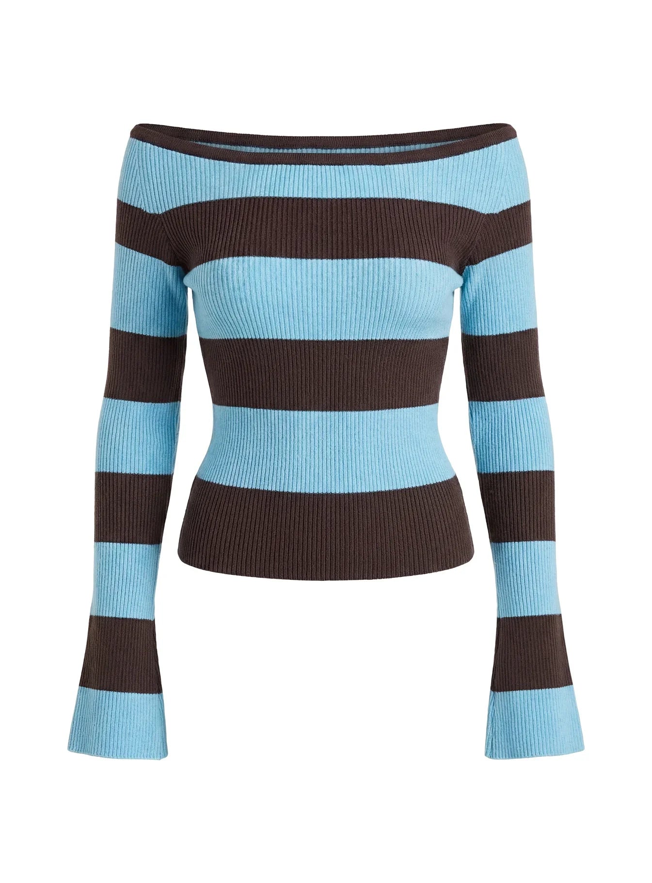 Ahani Off Shoulder Knit Top Blue Brown