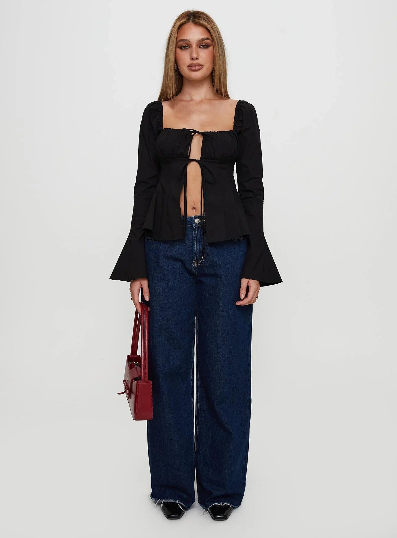 Lilibette Tie Up Long Sleeve Top Black