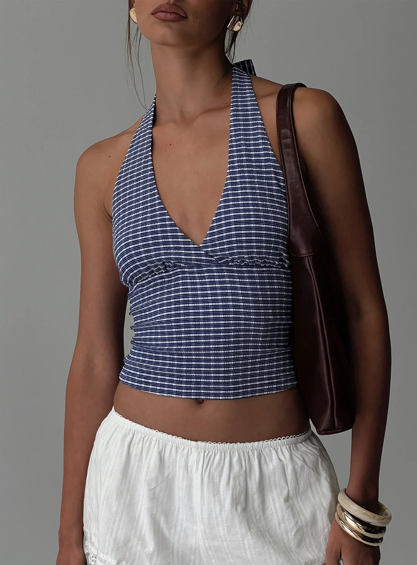 Whimsy Halter Top Navy Gingham