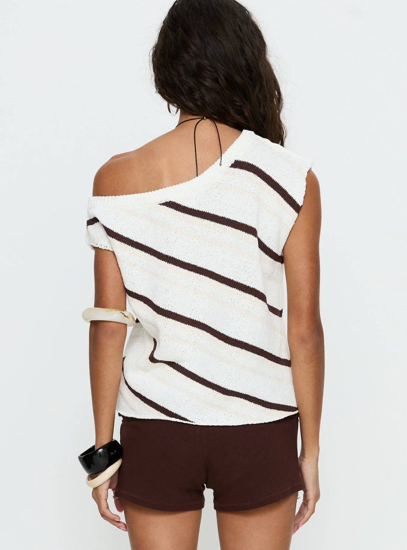 Ashfield Off Shoulder Top White Beige Stripe