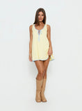 All My Loving Contrast Babydoll Mini Dress Lemon Blue
