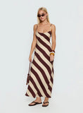 Rhodie Scoop Maxi Dress Brown Cream Stripe