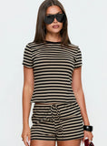 Settle Down Baby Tee Black Beige Stripe