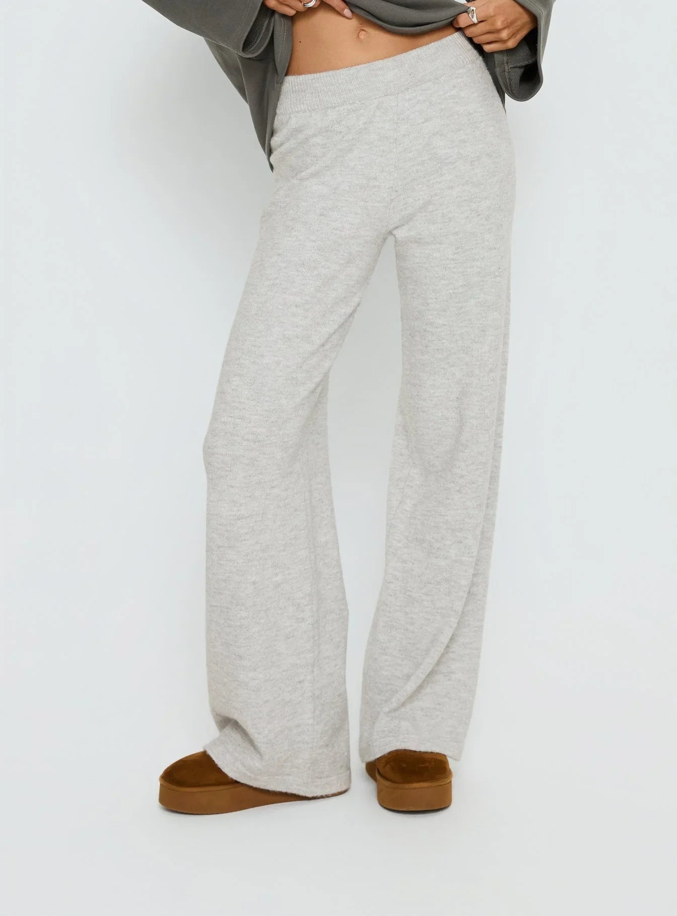 Bekki Wide Leg Knit Pant Grey Marle