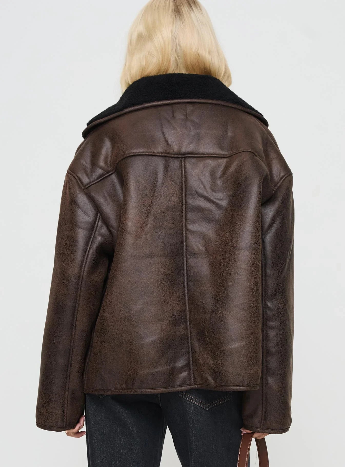 Nunez Faux Leather Jacket Washed Brown Black