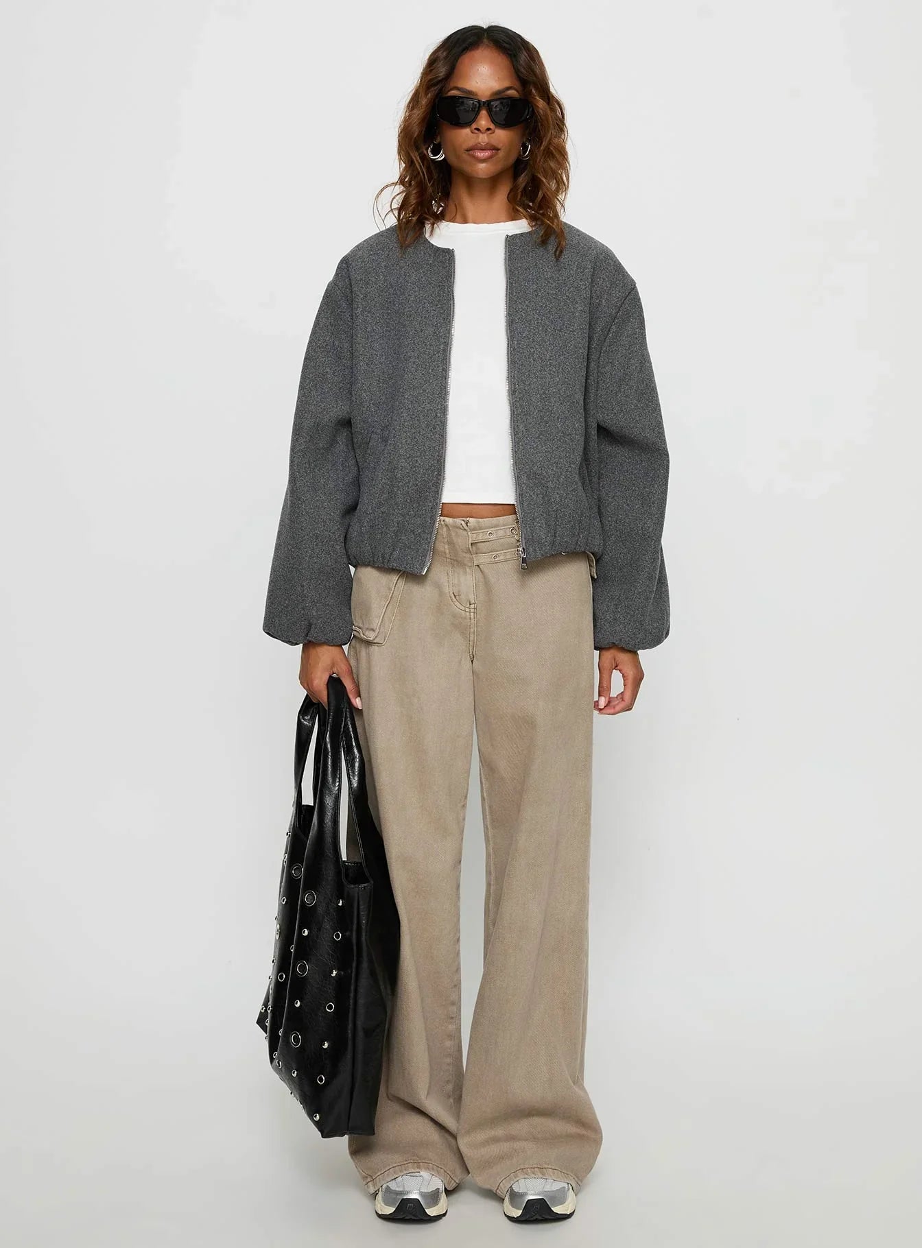 Karletta Cropped Bomber Jacket Grey