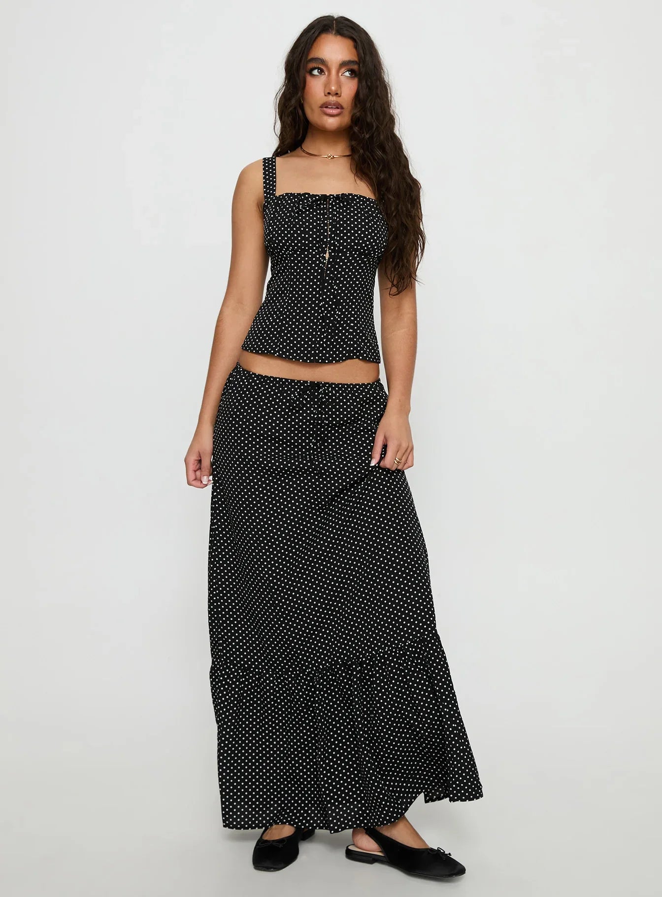 Modern Girl Maxi Skirt Black Polka Dot