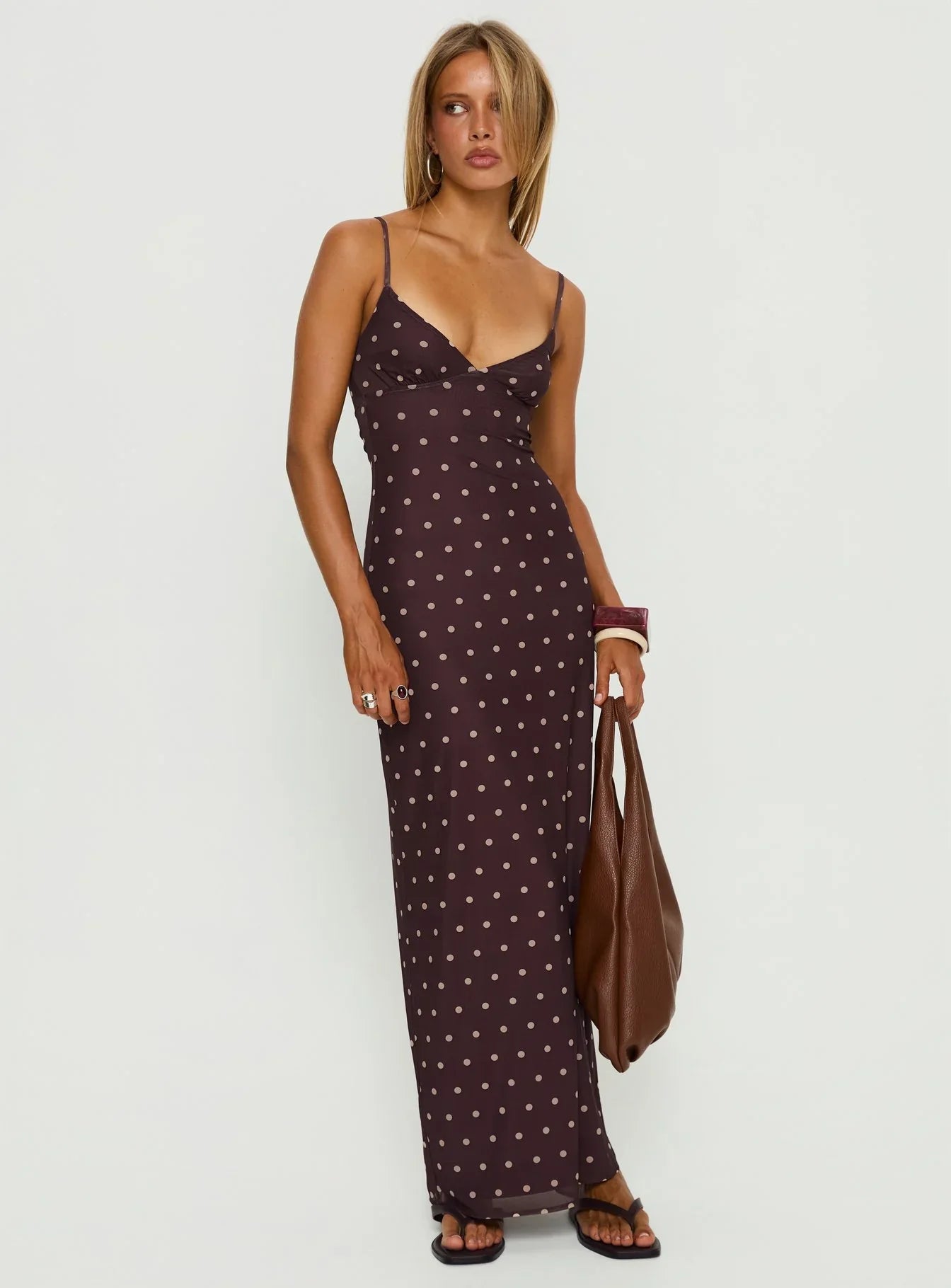 Glass Half Full Mesh Maxi Dress Plum Pink Polka Dot