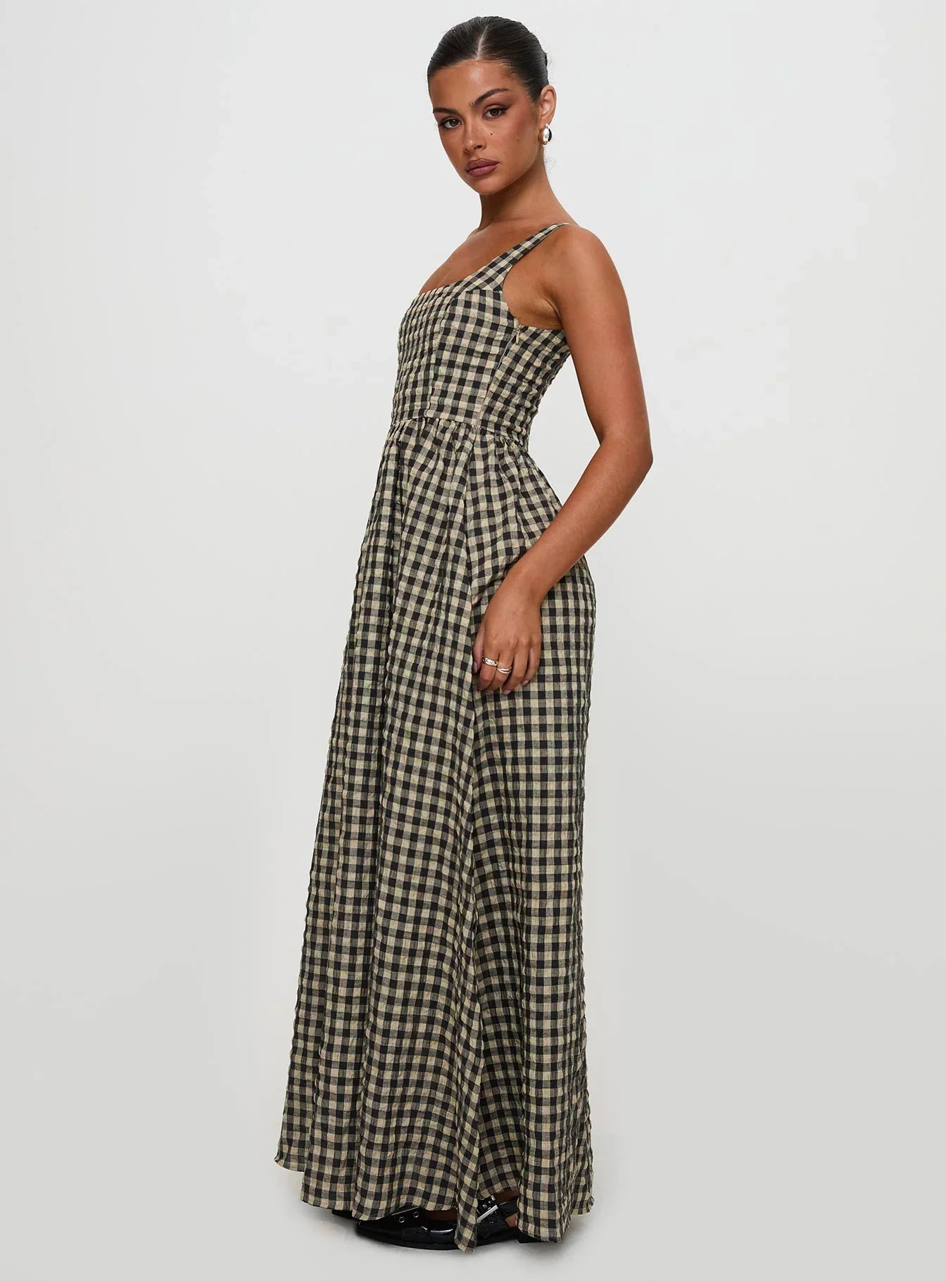 Cartmel Check Maxi Dress Black Cream Petite