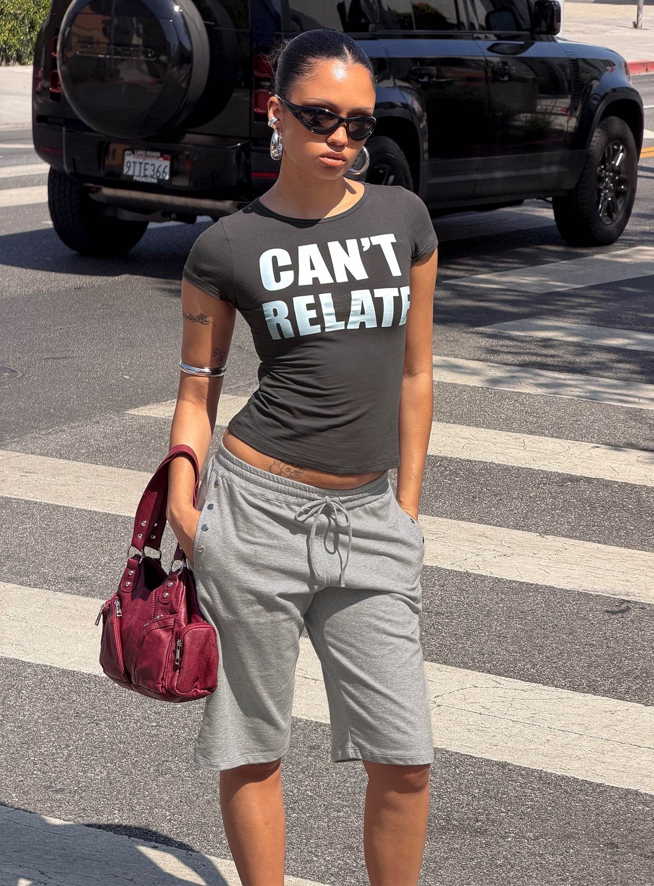 Cant Relate Graphic Top Grey Blue