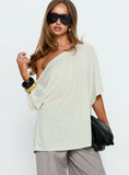 Winny Off Shoulder Tee Grey Marle Lemon Stripe