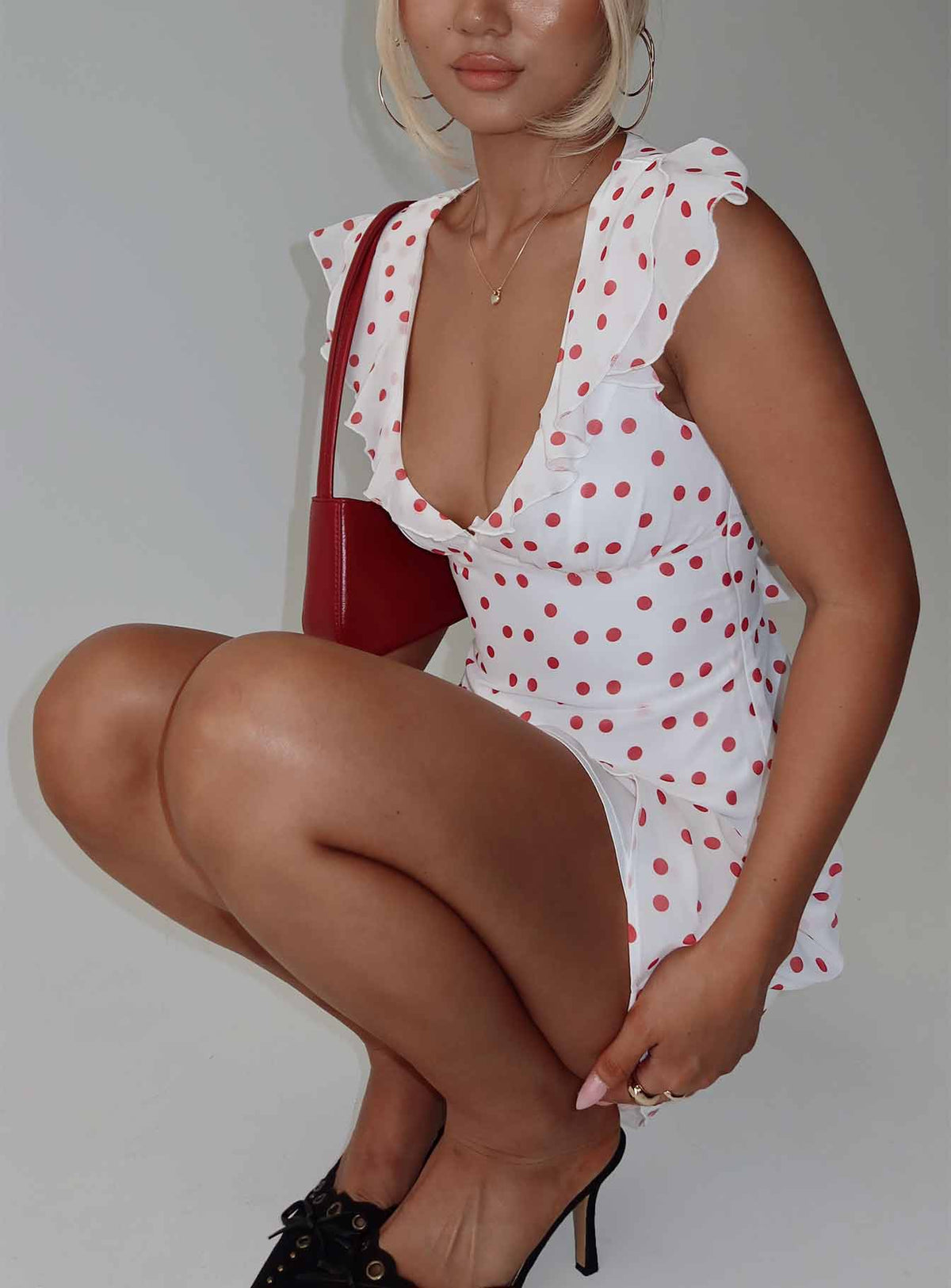 I Guess So Mini Dress White Burgundy