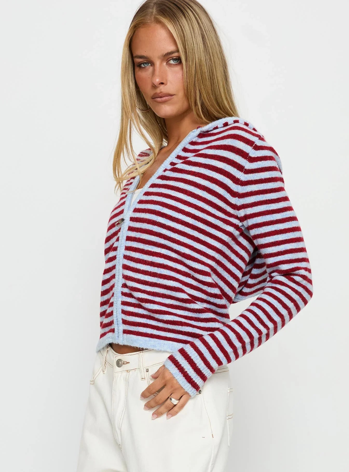 Superstars Zip Through Hoodie Blue Red Stripe