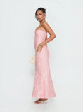 Lips Are Sealed Strapless Lace Up Back Maxi Dress Pink