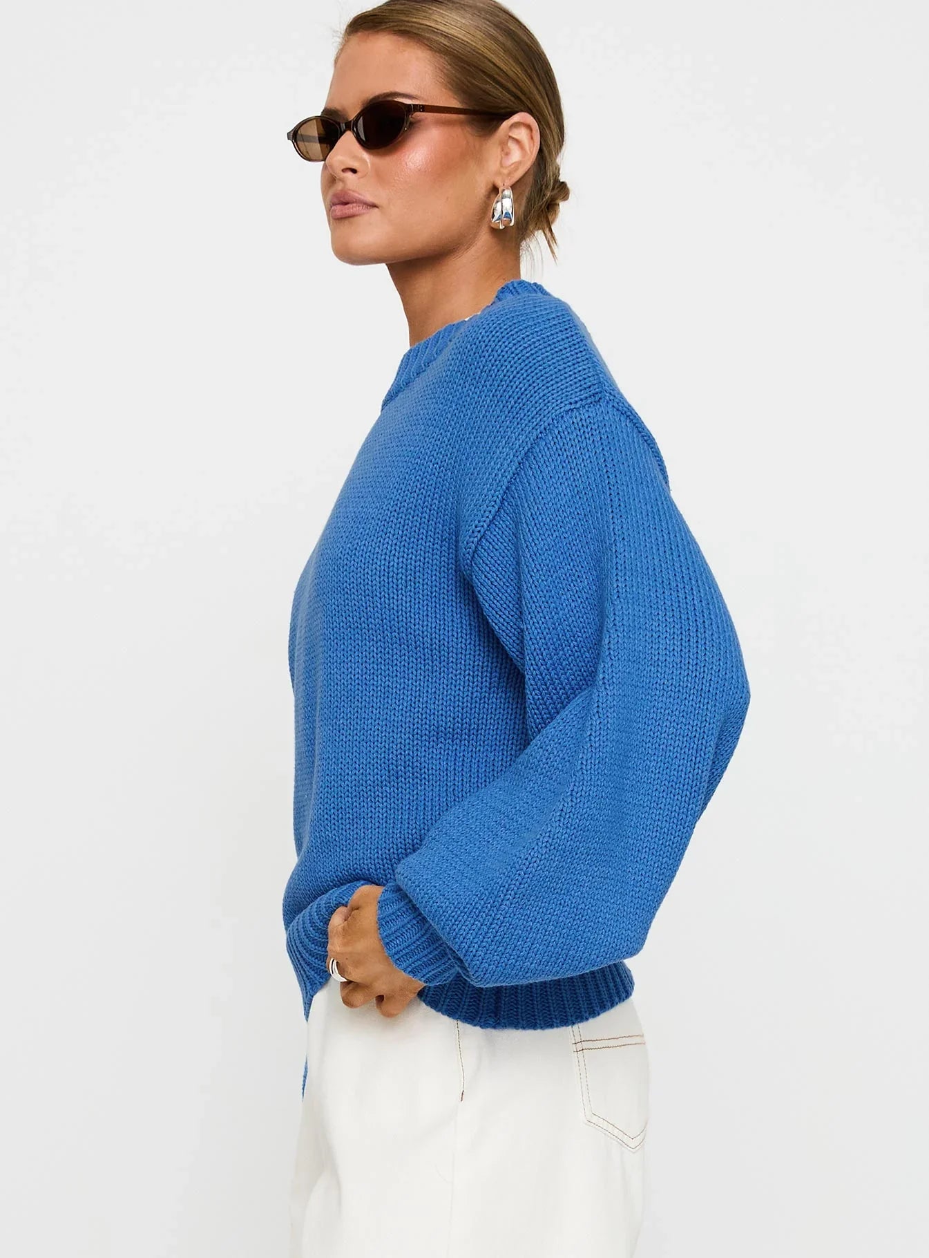 Harmony Balloon Sleeve Knit Sweater Blue