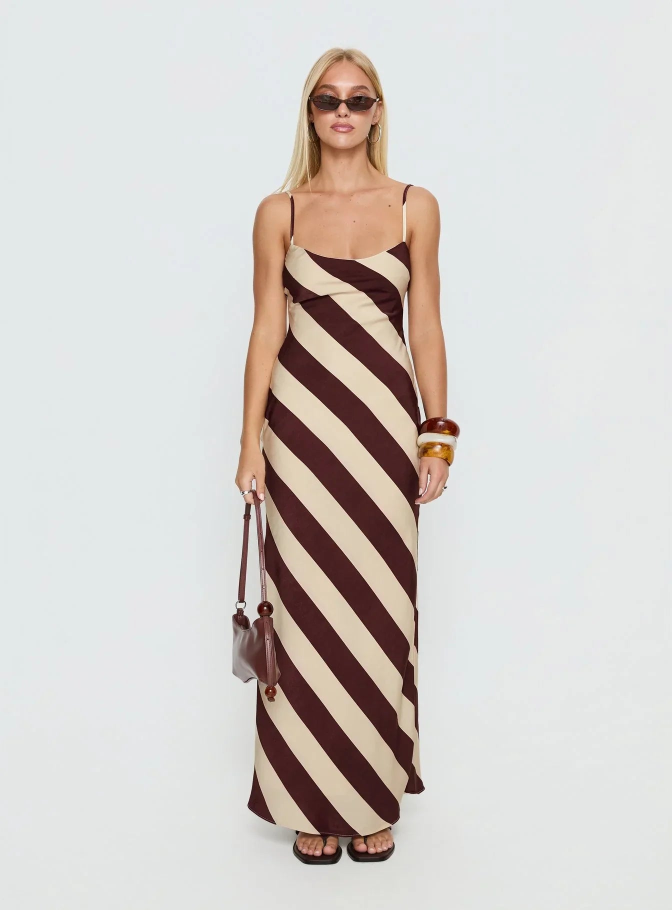 Rhodie Scoop Maxi Dress Brown Cream Stripe