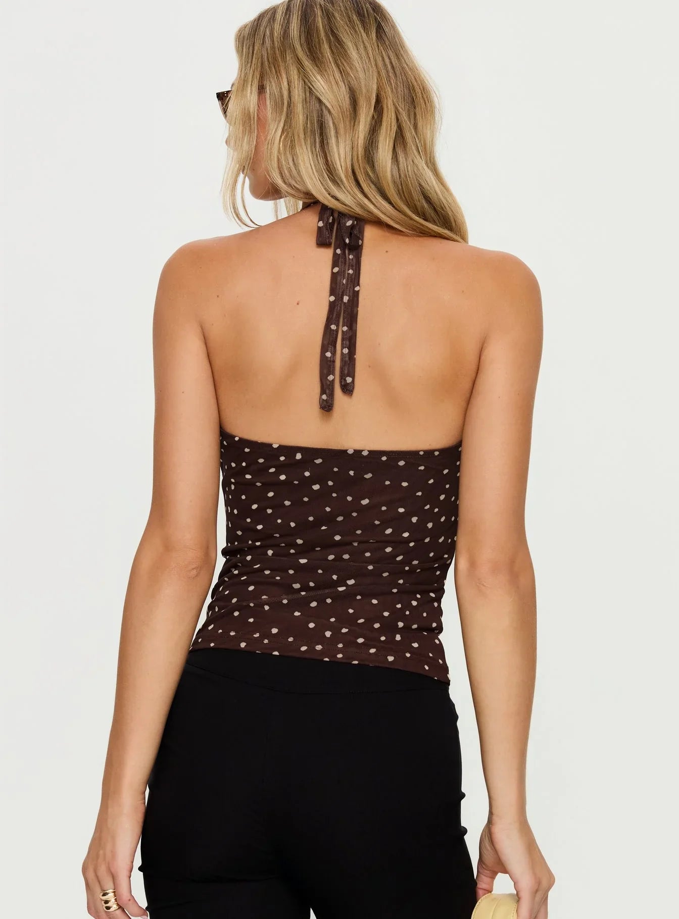 Geovana Plunge Neck Top Brown Beige Bambi
