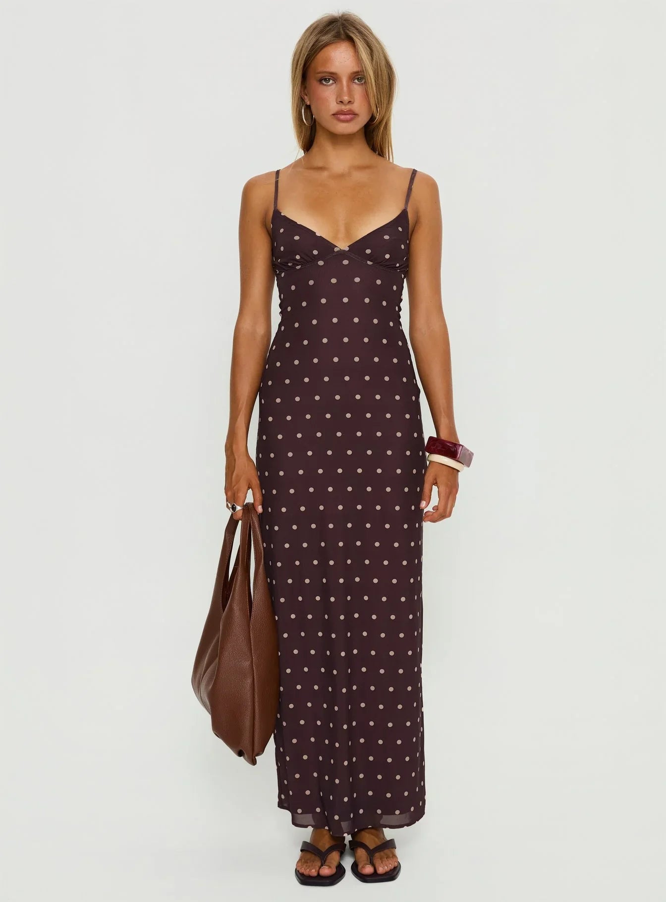 Glass Half Full Mesh Maxi Dress Plum Pink Polka Dot