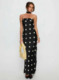 Madilaine Strapless Scarf Maxi Dress Black Polka Dot