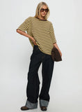 Settle Down Short Sleeve Top Yellow Brown Stripe