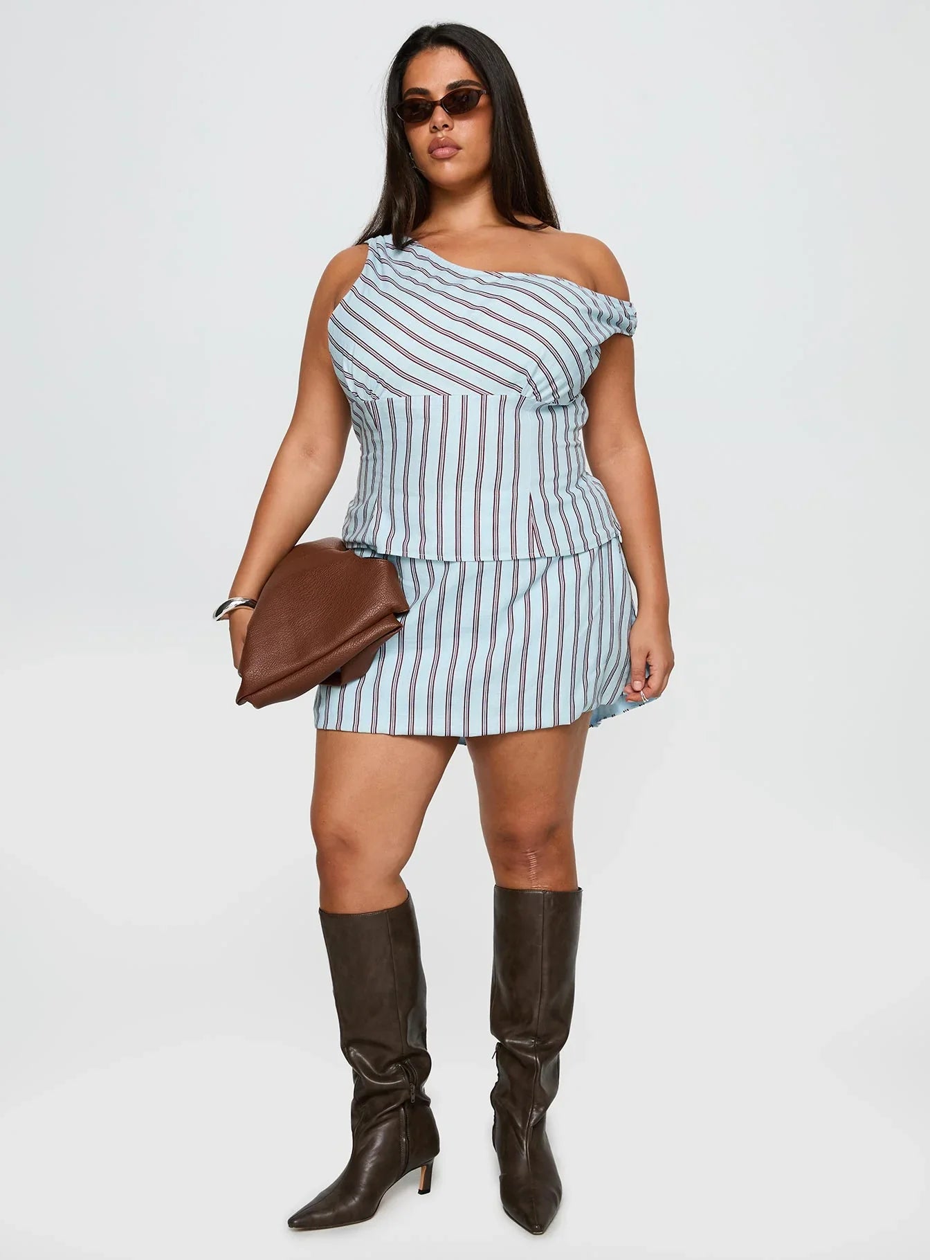 Gulliver Tie Side Mini Skort Blue Maroon Stripe Curve
