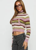 Keeva Zip Through Knit Jumper Pink Green Stripe
