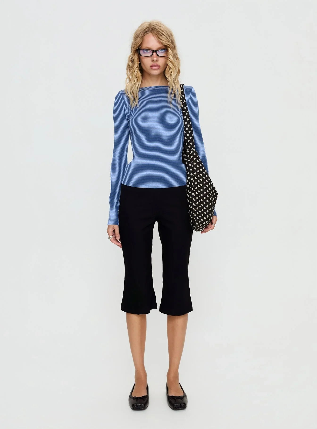 Nyren Low Back Boatneck Long Sleeve Top Navy Stripe