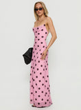 Celena Maxi Dress Pink Brown Polka Dot